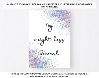 Printable Weight Loss Journal. WeightLoss Chart, Measurements, Weekly Weigh In, Food Diary, Meal Planner & More (Digital Download PDF)