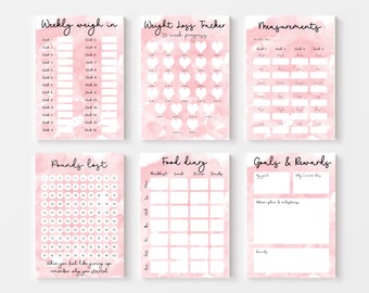 Printable Weight Loss Journal. WeightLoss Chart, Measurements, Weekly Weigh In, Food Diary, Meal Planner & More (Digital Download PDF)