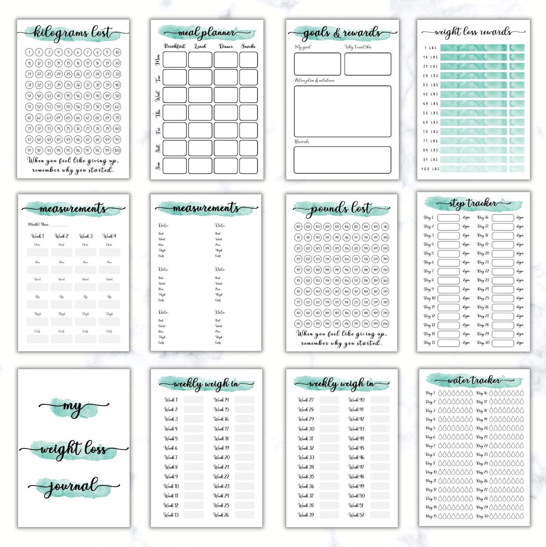 WEIGHT LOSS JOURNAL. Printable Digital Weight Loss Journal. Kg Lost ...