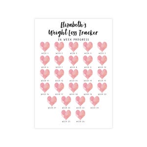 Personalised Weight Loss Tracker, 26 Week Heart Progress Chart (Digital Printable PDF)