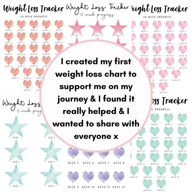 52 Week Weight Loss Tracker, One Year of Weight Loss Progress Chart ...