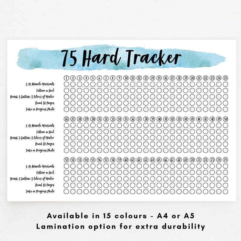 75 Hard Challenge Tracker. 75 Day Checklist. Fitness, Health ...
