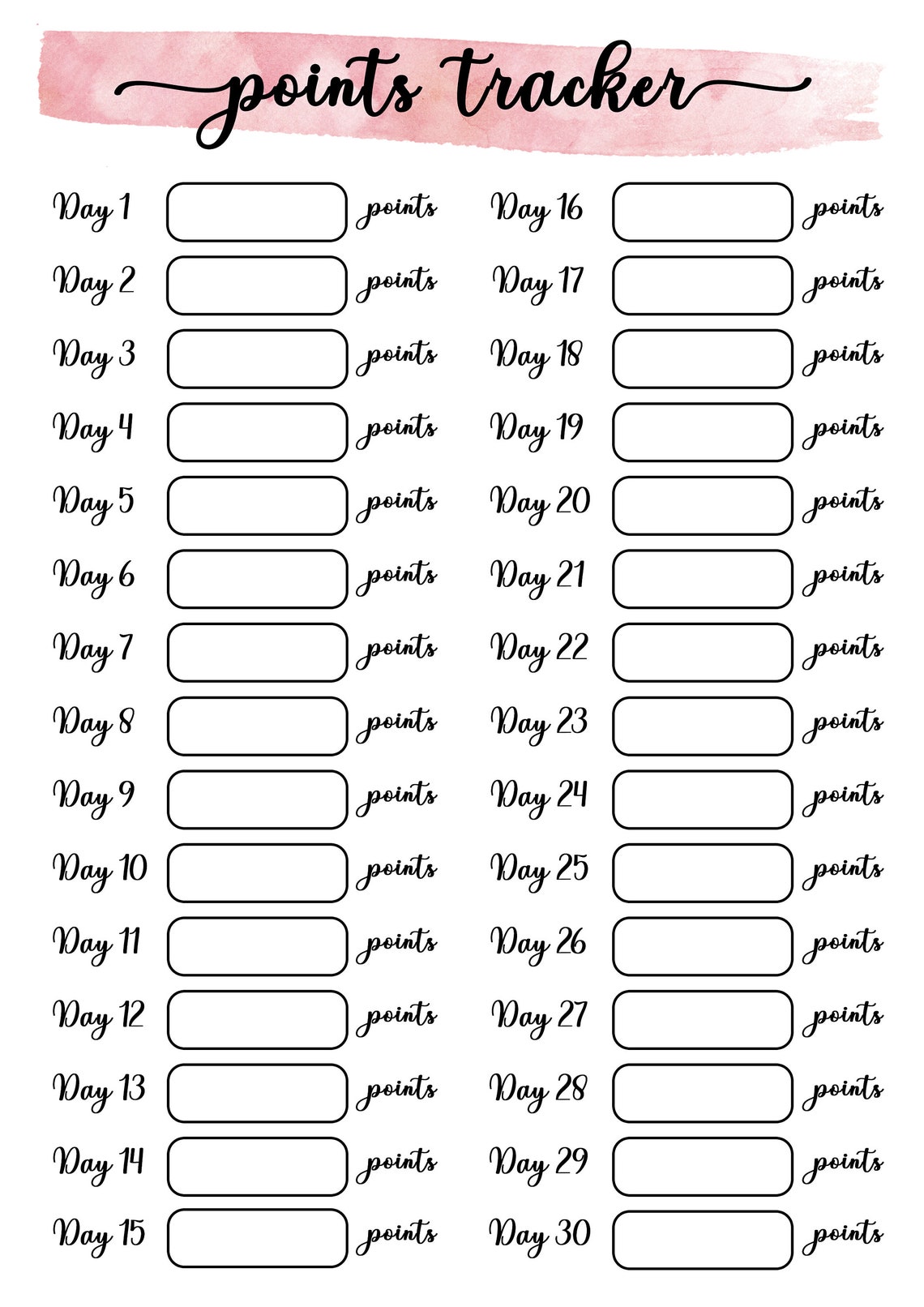 Individual Point Tracker Weight Watchers Points Tracker Printable – Daily Digital WW Tracker ...