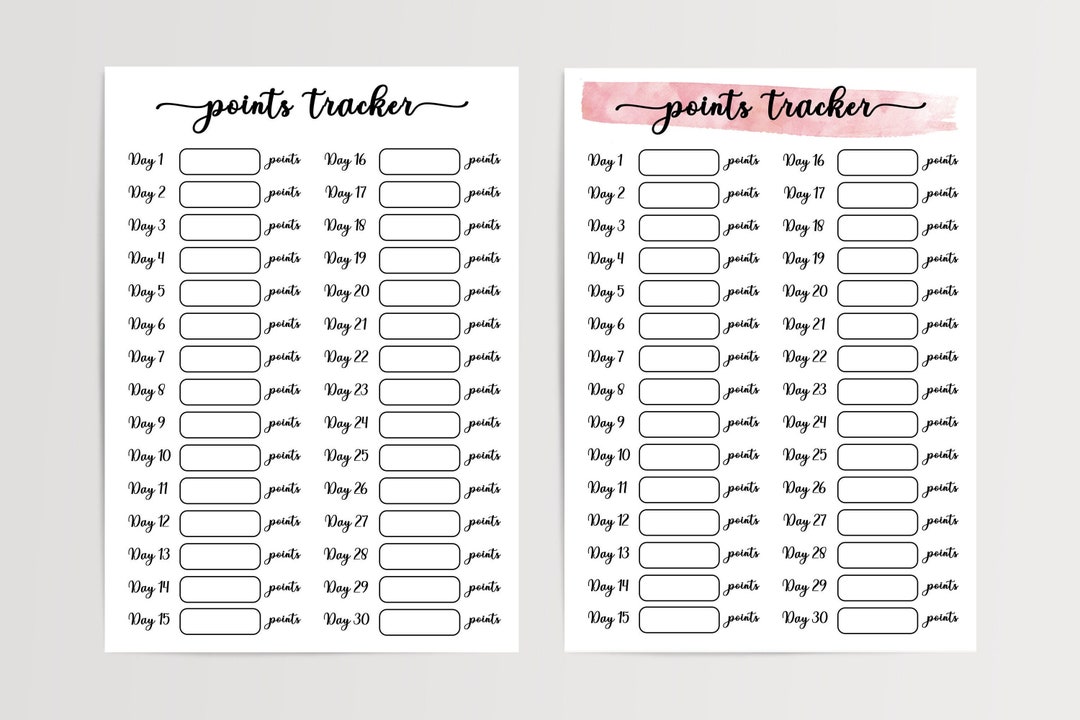 Weight Watchers Point Tracker PRINTABLE. Daily Digital WW Points