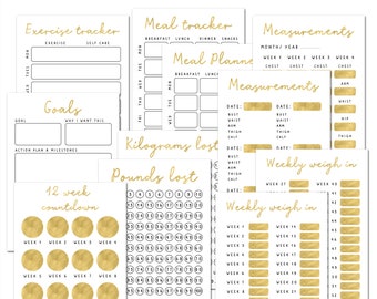 Printable Weight Loss Journal. WeightLoss Chart, Measurements, Weekly Weigh In, Food Diary, Meal Planner & More (Digital Download PDF)