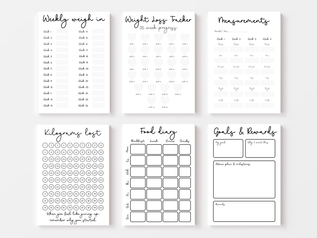 Weight Loss Journal. 14 Page Printable Digital Weight Loss Journal. Weight Loss Chart