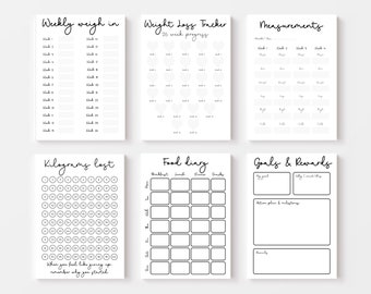 Weight Loss Journal Printable, Food Diary, Measurement Tracker & More (Digital Download)
