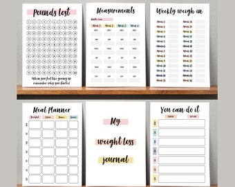 Weight Loss Journal. Printable Digital Weight Loss Journal Tracker. Weight Loss Chart, Weekly Weigh Loss, Measurements, Food Journal & More