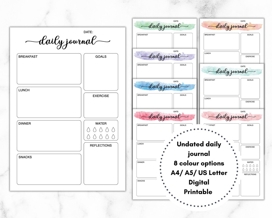 Daily Food Diary Printable With Meal Planner, Exercise & Water Tracker ...