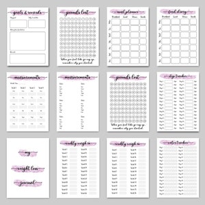 TIJDSCHRIFT VOOR GEWICHTSVERLIES. Afdrukbare digitale gewichtsverliestracker. Grafiek voor gewichtsverlies, metingen, wekelijks wegen, voedingsdagboek, maaltijdplanner en meer