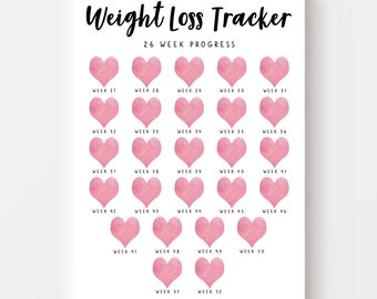 Weight Loss Tracker Print Week 27-52. Weekly Weight Tracker, Weekly Weigh In, Measurement Tracker. Weight Loss Chart, Weight Loss Journey