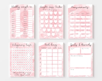 Printable Weight Loss Journal - Kg. WeightLoss Chart, Measurements, Weekly Weigh In, Food Diary, Meal Planner & More (Digital Download PDF)