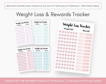 Printable Weight Loss Reward Tracker, 5 Colors (Digital Download)