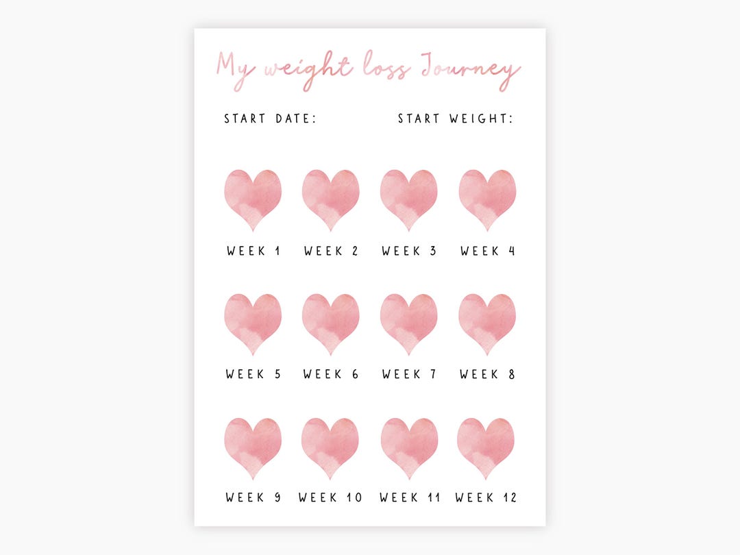 12 Week Heart Weight Loss Tracker Print, Weekly Weigh in Chart (A4 or ...
