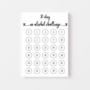 Afdrukbare 30 dagen ALCOHOLVRIJE uitdagingstabel. Digitale 30 dagen geen alcoholtracker, 30 dagen challenge-tracker, droge maand-uitdaging, droge januari