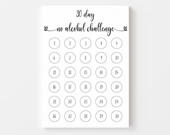 Printable 30 Day No Alcohol Challenge Tracker (Digital Download)