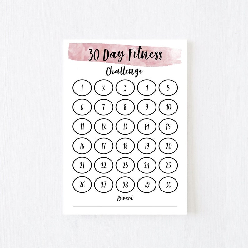 Printable 30 Day Fitness Challenge Chart. Digital 30 Day Habit - Etsy