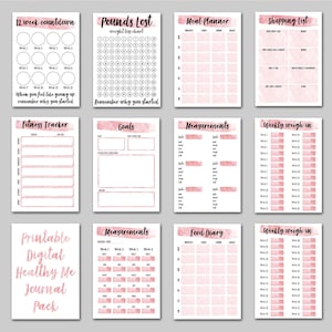 Gewichtsverlies dagboek. Afdrukbaar digitaal gewichtsverliesdagboek. Gewichtsverliesgrafiek, metingen, wekelijkse weging, eetdagboek, maaltijdplanner en meer