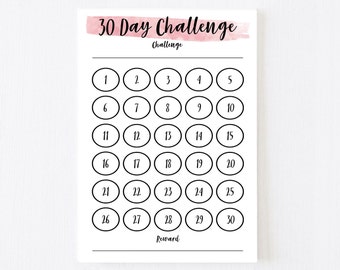 Printable 30 day challenge chart. Digital 30 day habit tracker, 30 day challenge tracker, fitness challenge, savings challenge, work out