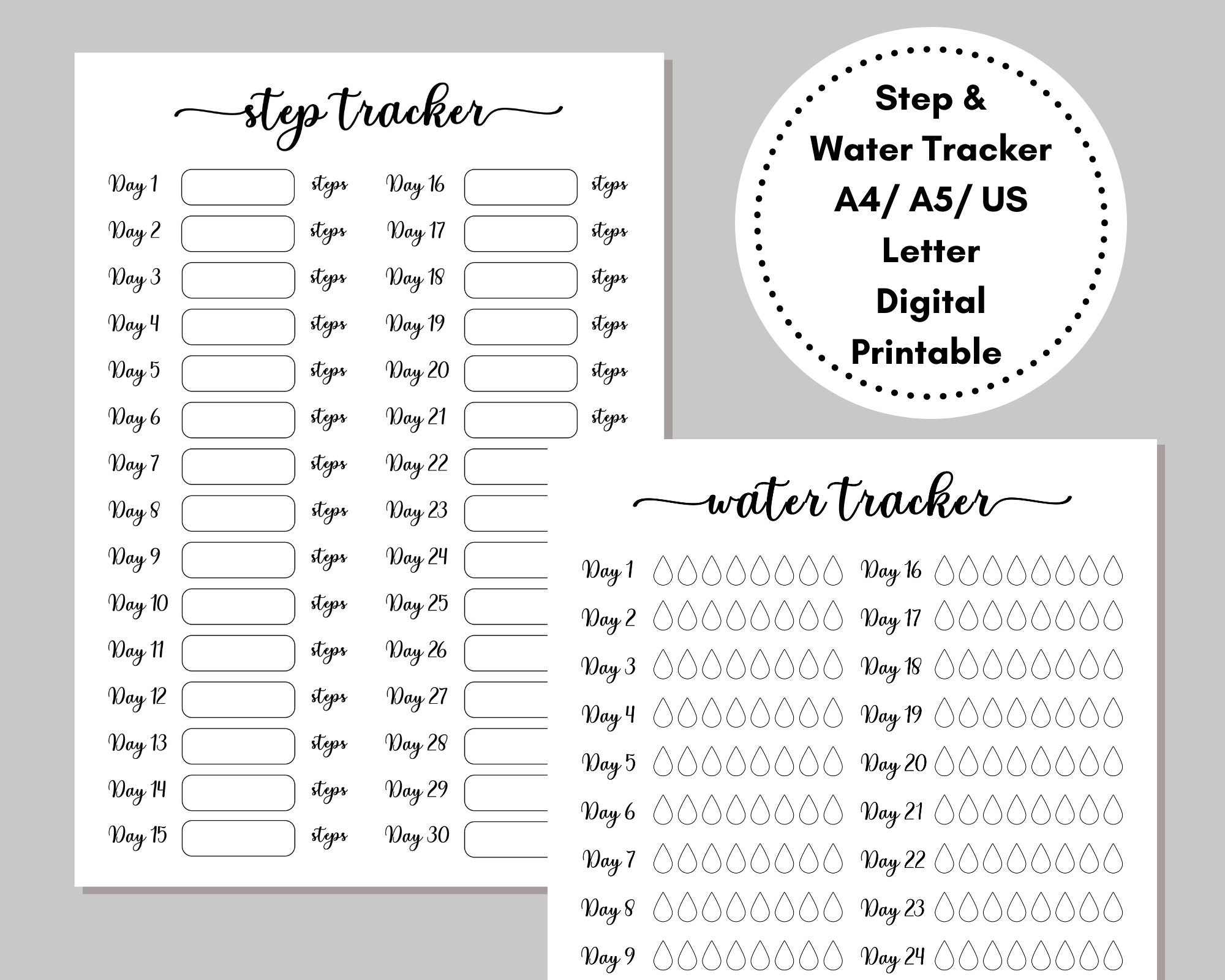 Printable Step Tracker & Water Tracker. Digital Walking Etsy