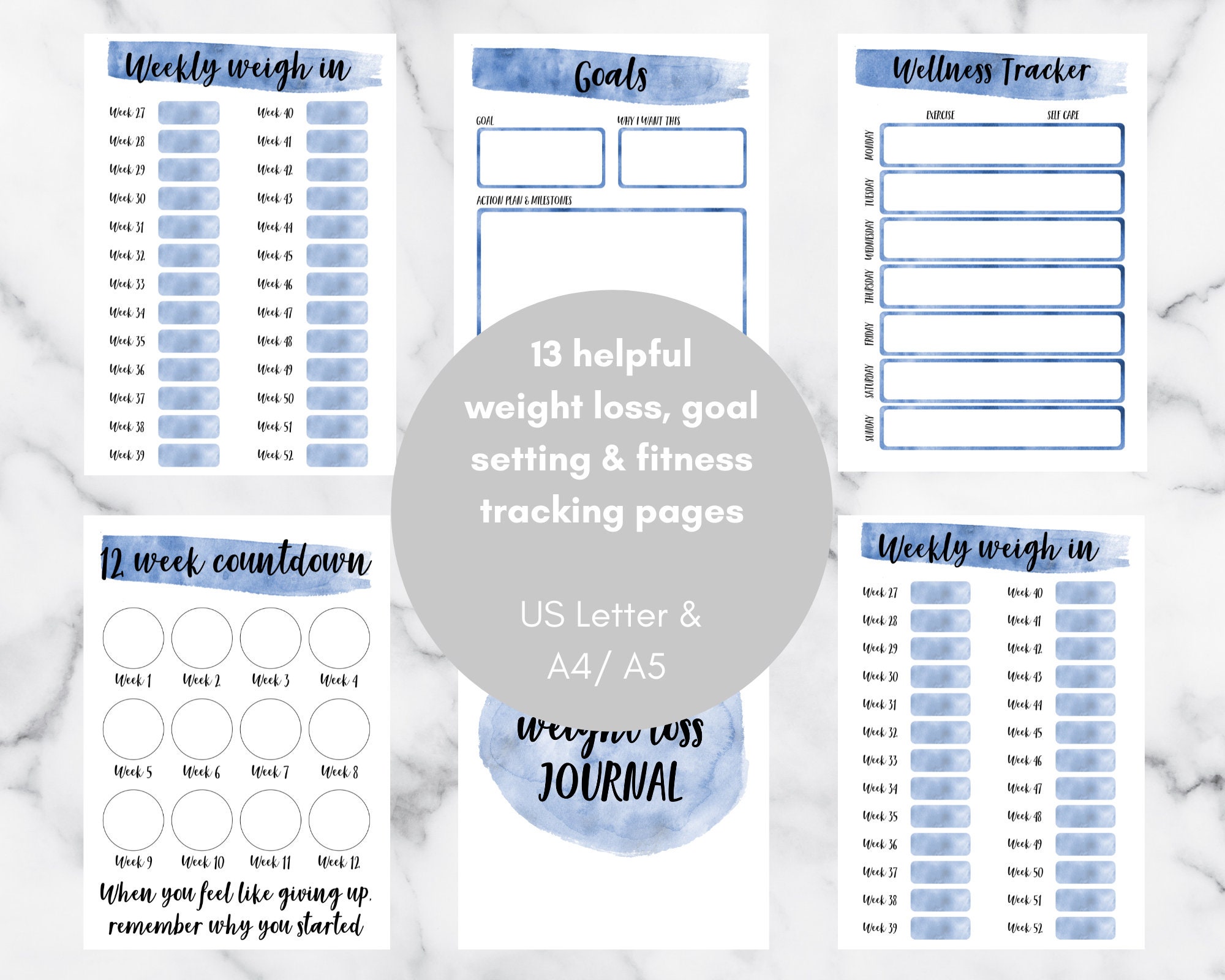 Weight Loss Journal. Printable Digital Weight Loss Journal. Etsy
