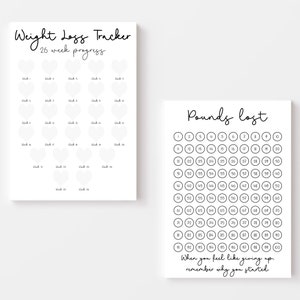 Afdrukbaar gewichtsverliesdagboek en -tracker, 14 pagina's digitale gewichtsverliesplanner, stappen-, water- en meettracker, maaltijdplanner en meer.