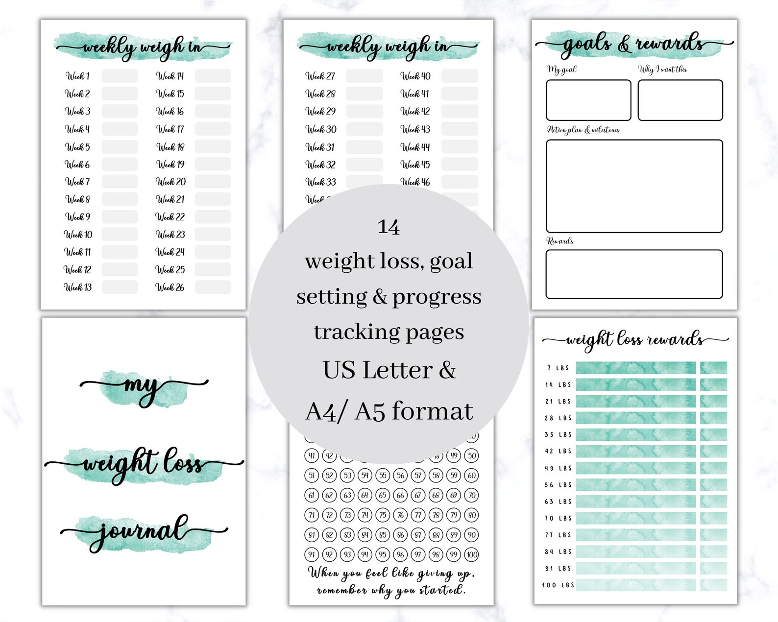 Printable Weight Loss Journal. Weightloss Chart, Measurements, Weekly Weigh In, Food Diary, Meal ...
