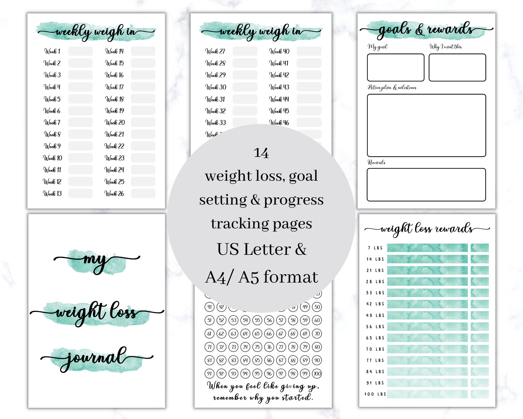 WEIGHT LOSS JOURNAL. Printable Digital Weight Loss Journal. Etsy