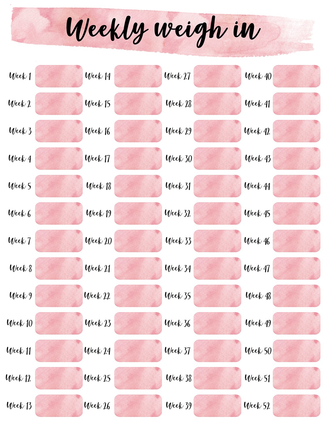 12 Week Weight Loss Charts Printable