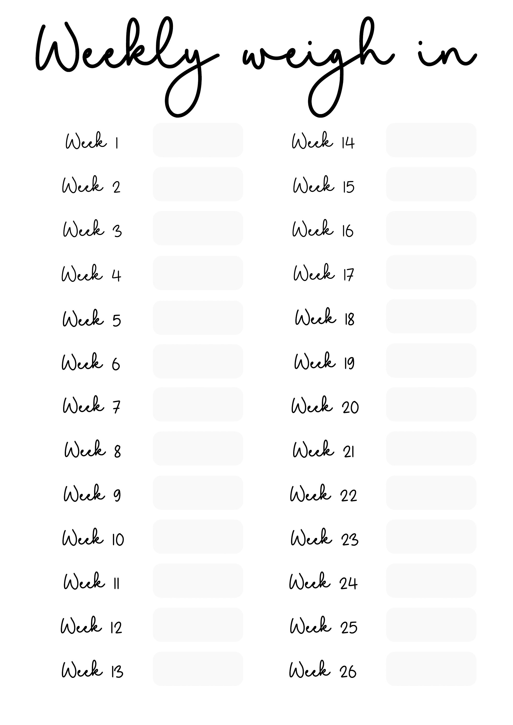 Printable Weekly Weigh in Weight Loss Tracker. Digital Weight Loss