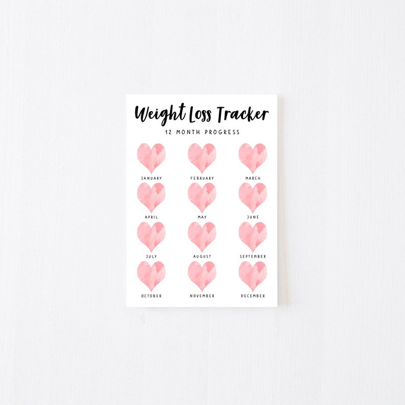 Printable annual WEIGHT LOSS TRACKER. 5 x Digital Weekly Weight Tracker, Weekly Weigh In, Measurement Tracker. 12 Month Weight Loss Chart. image 1