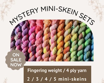 Mystery Mini skeins - sets of 2/3/4/5 - Fingering weight yarn - 75/25 SW Merino/Nylon - 85 metres ea - solids speckles variegated surprise