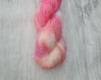 Hand-dyed yarn | 50g 100% Baby Suri Alpaca | Pink & Purple Floof | 200 metres | Luxury yarn