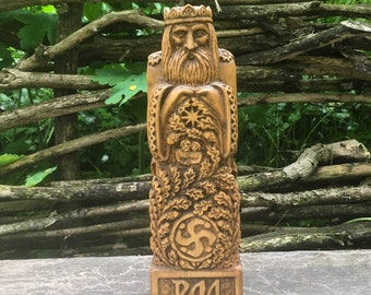 Rod Statue Slaviс God Wooden Carved Figure Wood Handmade Decor Height 10 in