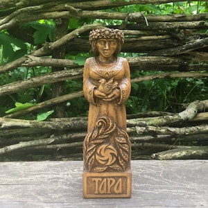 Tara Statue Slaviс God Wooden Carved Figure Wood Handmade Decor Height 10in