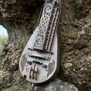 Electro-acoustic hurdy-gurdy, hurdy-gurdy with pickup, wooden hurdy-gurdy, handmade lyre, 6-string gourd, Electric acoustic hurdy gurdy