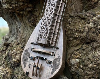 Electro-acoustic hurdy-gurdy, hurdy-gurdy with pickup, wooden hurdy-gurdy, handmade lyre, 6-string gourd, Electric acoustic hurdy gurdy