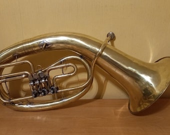 Baritone Wind Brass Alt Musical Instrument Horn USSR Soviet Brass Vintage and Rare with Mouthpiece