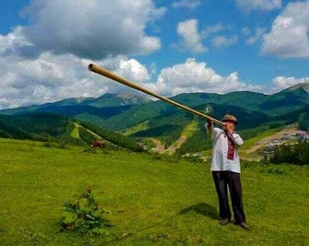 Trembita Wooden Wind Gutsul Musical Instrument from Carpathian Master Ukrainian Largest in the world Trumpet Horn Ukrainian