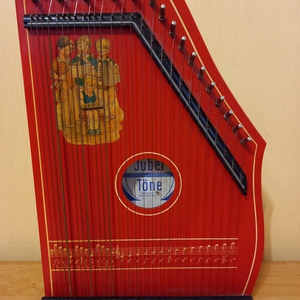 Jubel Tone Zither folk musical instrument 27 strings Musima Germany Vintage Germany harp Lyre