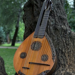 Akustische Doppelhals Kobza, Ukrainische Gitarre, 17-saitige Laute, Handgemachtes Musikinstrument, Ukrainische Vihuela, Volksinstrument, Naturholz