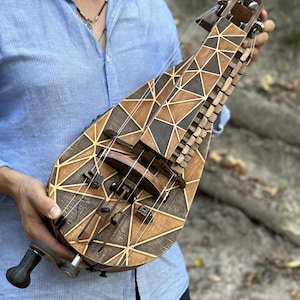 Hurdy-Gurdy, Hurdy-Gurdy with Pickup, Wooden Hurdy Gurdy, Handmade Hurdy Gurdy, 6 String Hurdy Gurdy, Lyre instrument, 24 keys, Lyre gift