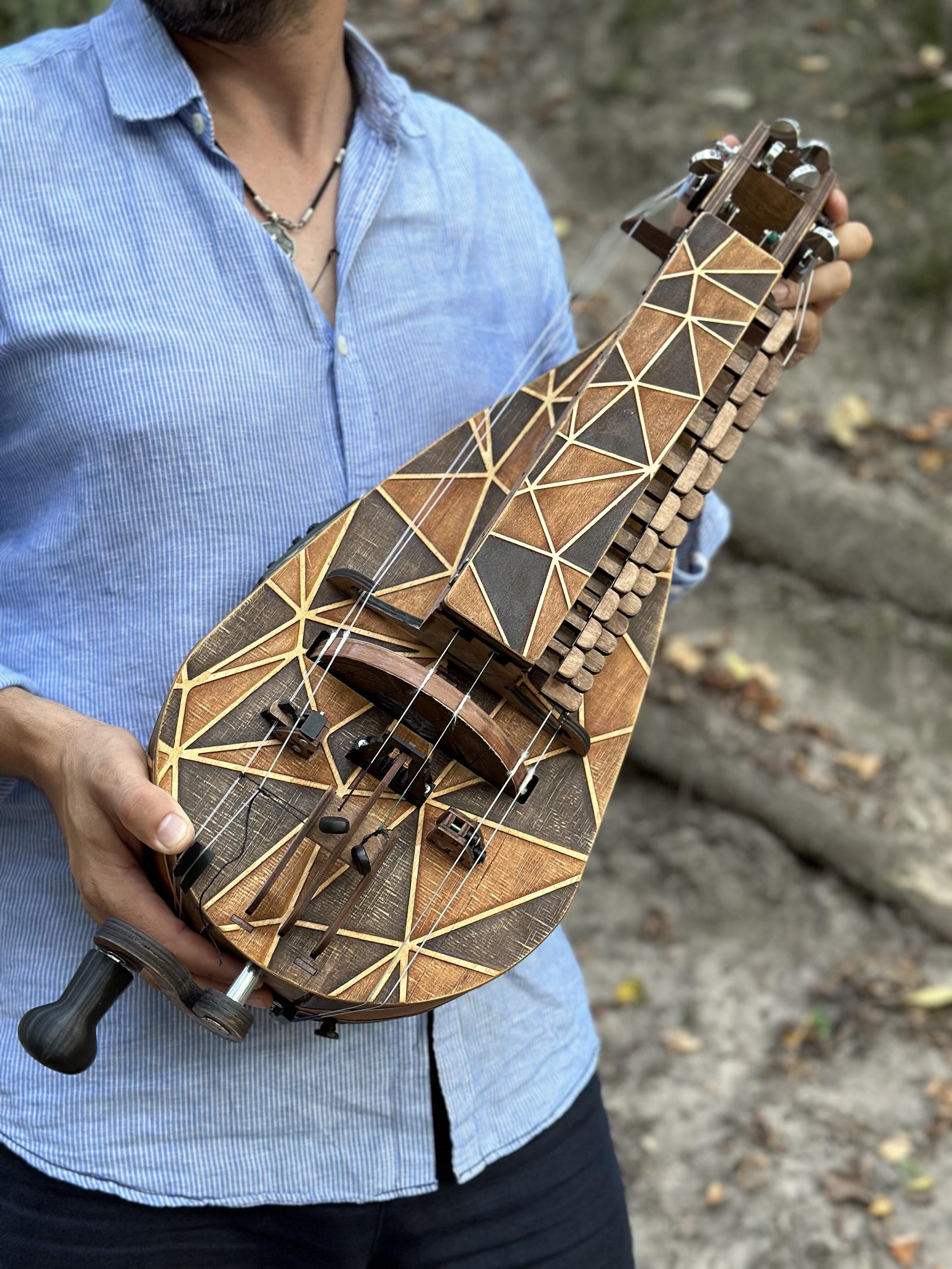 Hurdy-Gurdy, Hurdy-Gurdy with Pickup, Wooden Hurdy Gurdy, Handmade Hurdy Gurdy, 6 String Hurdy Gurdy, Lyre instrument, 24 keys, Lyre gift