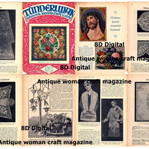 8D. Digital antique needlecraft woman magazine 22 pages/sewing/knitting/embroidery/crocheting/vintage home decor ephemera/collage sheet