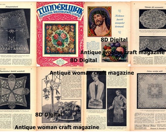 8D. Digital antique needlecraft woman magazine 22 pages/sewing/knitting/embroidery/crocheting/vintage home decor ephemera/collage sheet