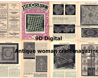 9D. Digital antique needlecraft woman magazine 20 pages/sewing/knitting/embroidery/crocheting/vintage home decor graphics/collage sheet
