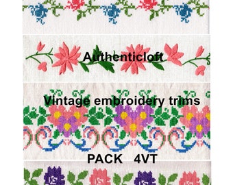 4VT. Digital vintage trim/digital vintage hand embroidery trim/printable vintage linen ephemera/embroidery ephemera/floral washi tape