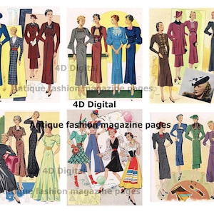 4D. Digitaal antiek modetijdschrift ephemera/modetijdschriftpagina's/vintage mode ephemera 1935/junk journal/modecollageblad/JPG