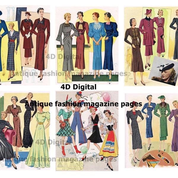 4D. Digital antique fashion magazine ephemera/fashion magazine pages/vintage fashion ephemera 1935/junk journal/fashion collage sheet/JPG