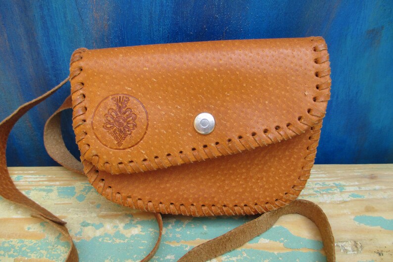 Retro leather bagsmall retro genuine polish leather bagboho leather bagcrossbody baghandcarved leather bag from 1970sleather purse 647